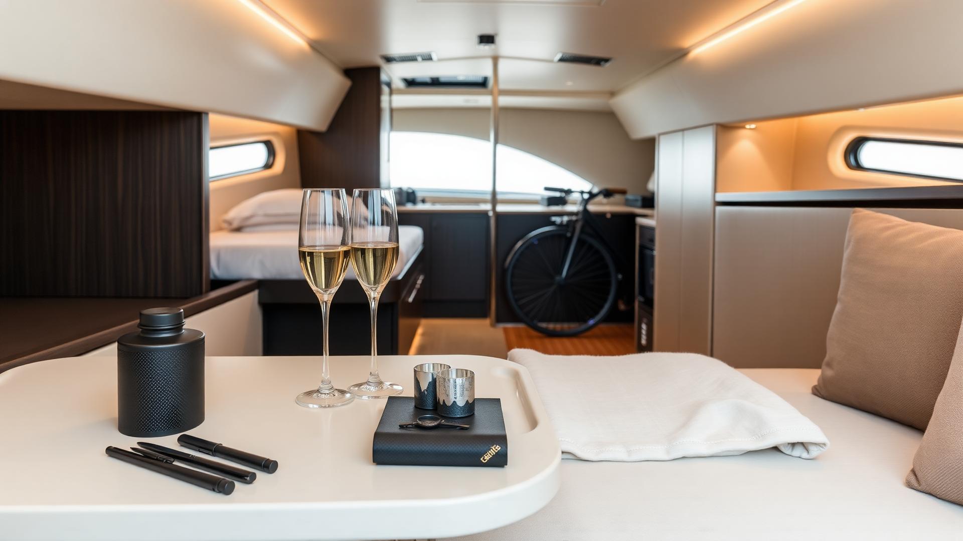 Curated partner products in a yacht cabin
