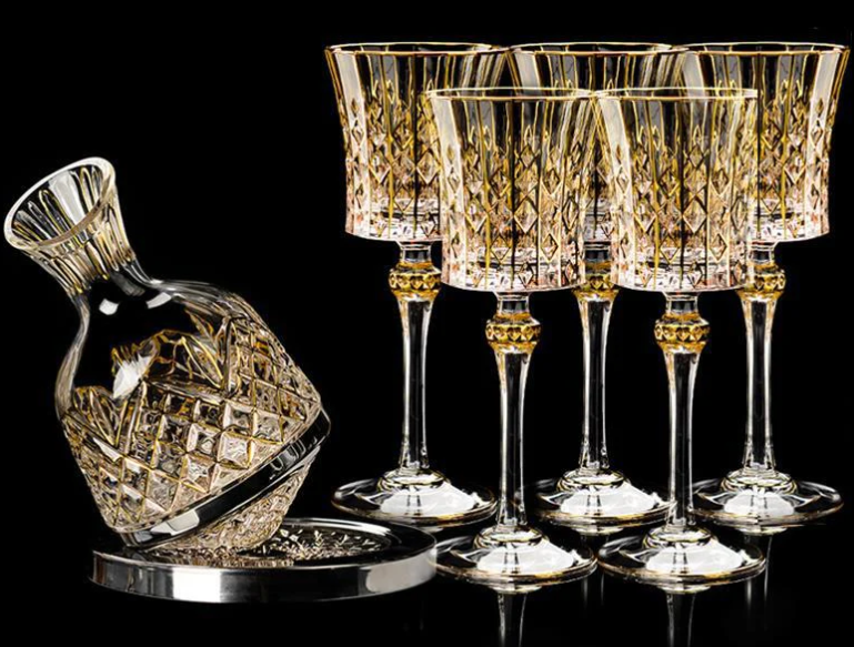 Cristal d'Arques Paris — Golden Vine Crystal Wine Glasses with Decanter